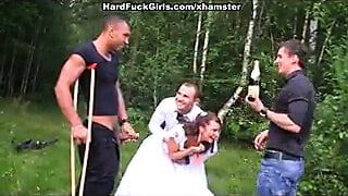 the groom and the bride fucked hard in the woods
