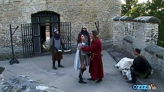 Warrior princess gets gangbanged after a sword fight on the walls